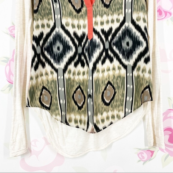 Anthropologie Tiny Aztec Print Boho V Neck Long Sleeve Shirt XS - Picture 3 of 10